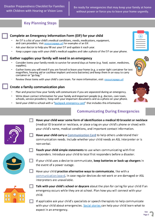 Disaster Preparedness Checklist for Families with Children with Hearing or Vision Loss